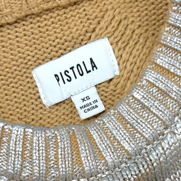 Pistola Everly Foil Accent Metallic Cable Knit Cotton Crewneck Sweater Size XS - Picture 7 of 9